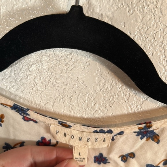 Promesa Boho Floral Lace Trim Blouse Size Large - Picture 4 of 8